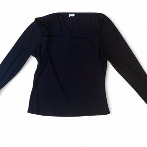 H&M Black Ribbed Square Neck Long Sleeve Top